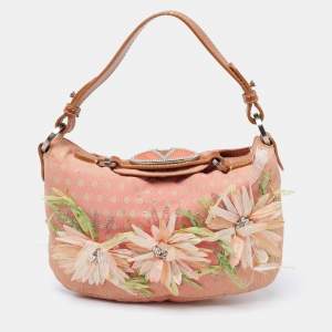 Pre Owned Valentino Multicolor Polka/Floral Embellished Fabric and Leather VLogo Flap Hobo