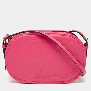 Valentino Rose Pink Leather V Logo Shoulder Bag