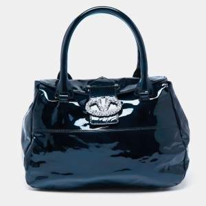 Pre Owned Valentino Teal Blue Patent Leather Flap Satchel 
