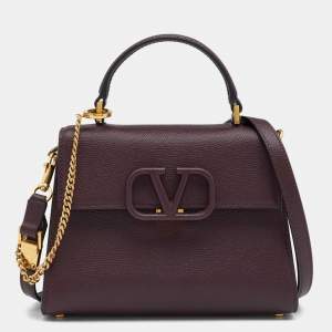 Pre Owned حقيبة فالنتينو ڨيسلينغ جلد عنابي يد علوية صغيرة 