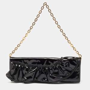 Valentino Black Patent Leather Ruffle Chain Clutch