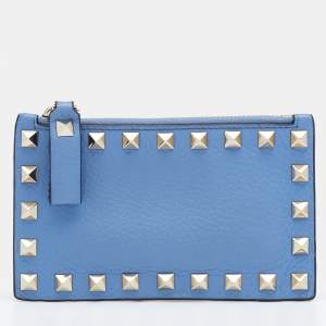Pre Owned Valentino Blue Leather Rockstud Coin Purse