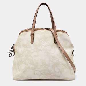 Pre Owned Valentino Cream/Brown Leather And Lace Bow Dome Bag