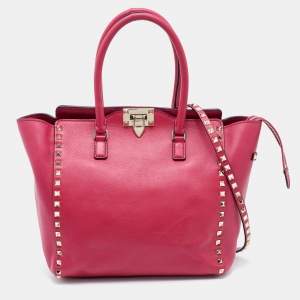 Pre Owned Valentino Magenta Leather Rockstud Trapeze Tote