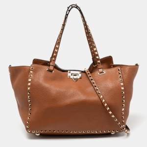 Pre Owned Valentino Brown Leather Rockstud Trapeze Tote