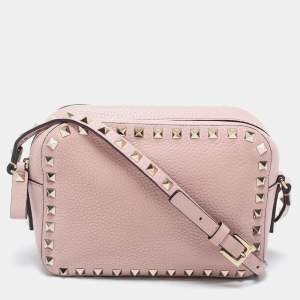 Pre Owned Valentino Pink Leather Rockstud Crossbody Bag
