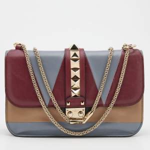 Pre Owned Valentino Multicolor Leather Medium Rockstud Glam Lock Flap Bag