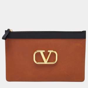 Valentino Rust/Black Leather Zip Clutch