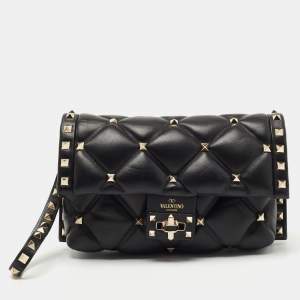 Valentino Black Leather Rockstud Wristlet Clutch