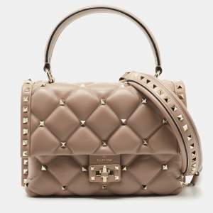 Pre Owned Valentino Pink Leather Medium Candystud Top Handle Bag