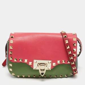Pre Owned Valentino Tri Color Leather Rockstud Flip Lock Flap Shoulder Bag