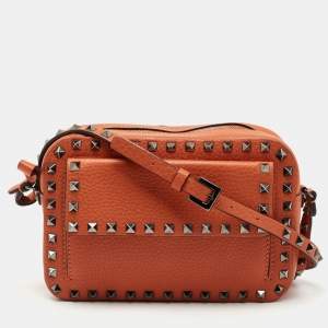Valentino Brown Leather Rockstud Pocket Camera Crossbody Bag