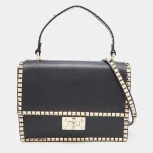 Pre Owned Valentino Black Leather No Limit Rockstud Top Handle Bag