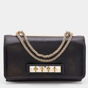 Pre Owned Valentino Black Leather Rockstud Va Va Voom Chain Shoulder Bag