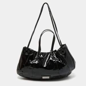 Pre Owned Valentino Black Patent Leather Logo Plague Hobo
