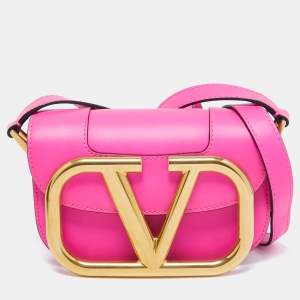 Pre Owned Valentino Fuchsia Leather Small SuperVee Crossbody Bag