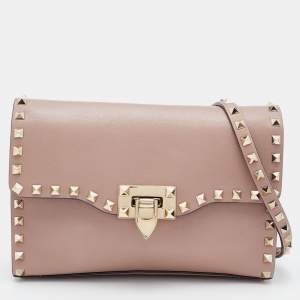 Pre Owned Valentino Pink Leather Small Rockstud Crossbody Bag