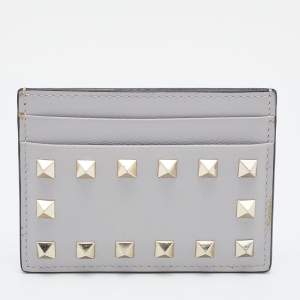 Pre Owned Valentino Grey Leather Rockstud Card Holder