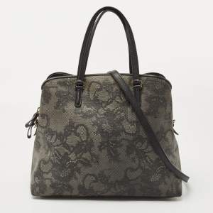 Pre Owned Valentino Black/Dark Grey Lace Effect Coated Canvas Satchel