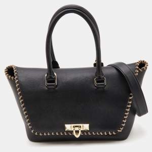 Pre Owned Valentino Black Leather Small Demilune Flap Satchel