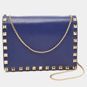 Valentino Blue Leather Rockstud Mini Chain Crossbody Bag 