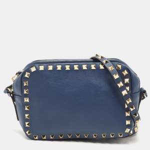 Pre Owned Valentino Blue Leather Rockstud Camera Crossbody Bag