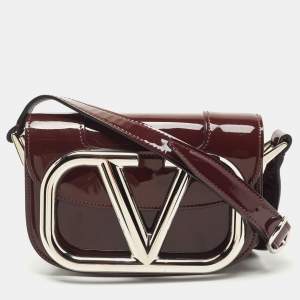 Valentino Burgundy Small Patent Leather Supervee Crossbody Bag