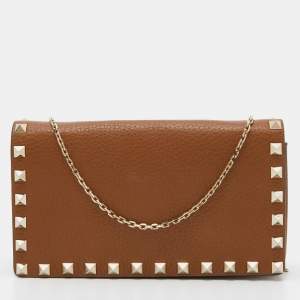 Pre Owned Valentino Tan Leather Rockstud Chain Clutch