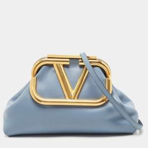 Valentino Light Blue Leather Supervee Clutch