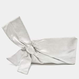 Pre Owned Valentino Silver Leather Bow Slim Clutch