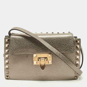 Pre Owned Valentino Metallic Leather Small Rockstud Crossbody Bag
