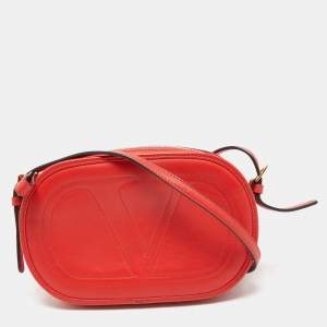 Pre Owned Valentino Red Leather Logo Go Crossbody Bag