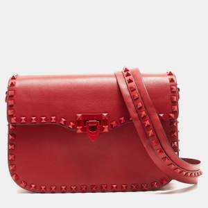 Pre Owned Valentino Red Leather Rockstud Flap Shoulder Bag