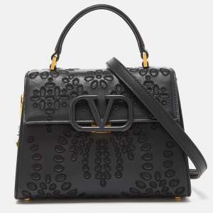 Valentino Black Leather VLogo Top Handle Bag