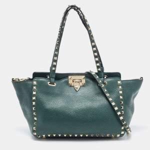 Valentino Green Leather Small Rockstud Trapeze Tote