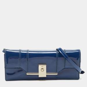 Pre Owned Valentino Blue Patent Leather Crossbody Bag