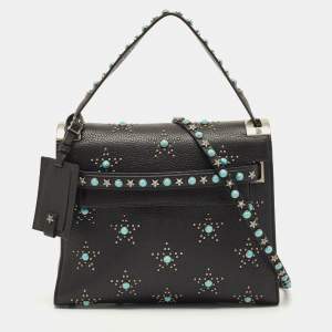 Pre Owned Valentino Black Leather Medium My Rockstud Rolling Top Handle Bag