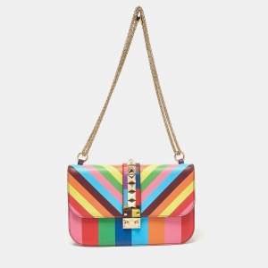 Pre Owned Valentino Multicolor Leather Medium Rockstud Glam Lock Flap Bag