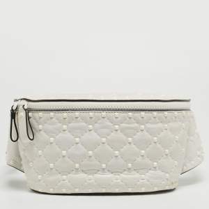 Pre Owned Valentino White Leather Rockstud Spike Belt Bag