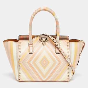 Valentino Multicolor 1975 Striped Leather Rockstud Trapeze Tote