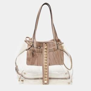 Valentino Transparent/Pink PVC and Leather Rockstud Naked Tote
