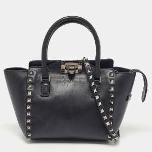 Valentino Black Leather Mini Rockstud Trapeze Tote