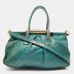 Pre Owned Valentino Green Leather Frame Satchel