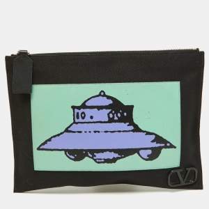 Pre Owned Valentino x Undercover Black Canvas and Leather UFO Slim Pouch