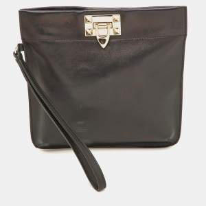 Pre Owned Valentino Black Leather Wristlet Clutch
