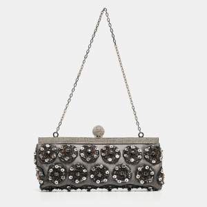 Pre Owned Valentino Black Mesh Embellished Frame Chain Clutch