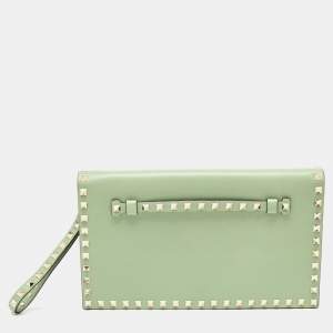 Valentino Lime Green Leather Rockstud Wristlet Clutch