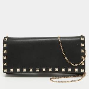 Valentino Black Leather Rockstud Wallet On Chain