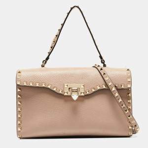 Valentino Old Rose Leather Rockstud Top Handle Bag
