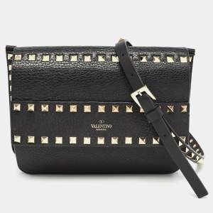 Pre Owned Valentino Black Leather Rockstud Crossbody Bag